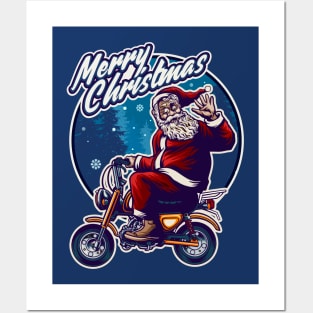 Retro Santa Claus on a Motorcyle Posters and Art